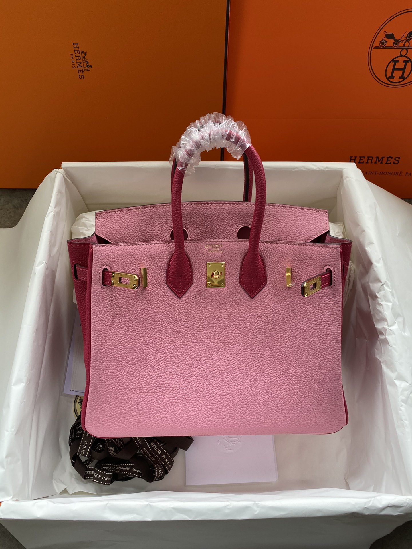 Hermes Birkin 25CM Togo Leather Handbag Pink Red